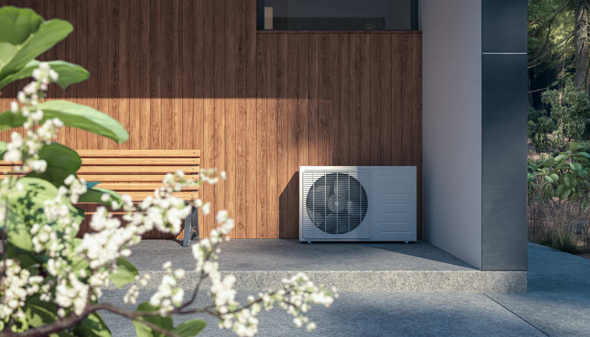 Air Heat Pump Installed At A Modern Sustainable Home 3d Visualisation