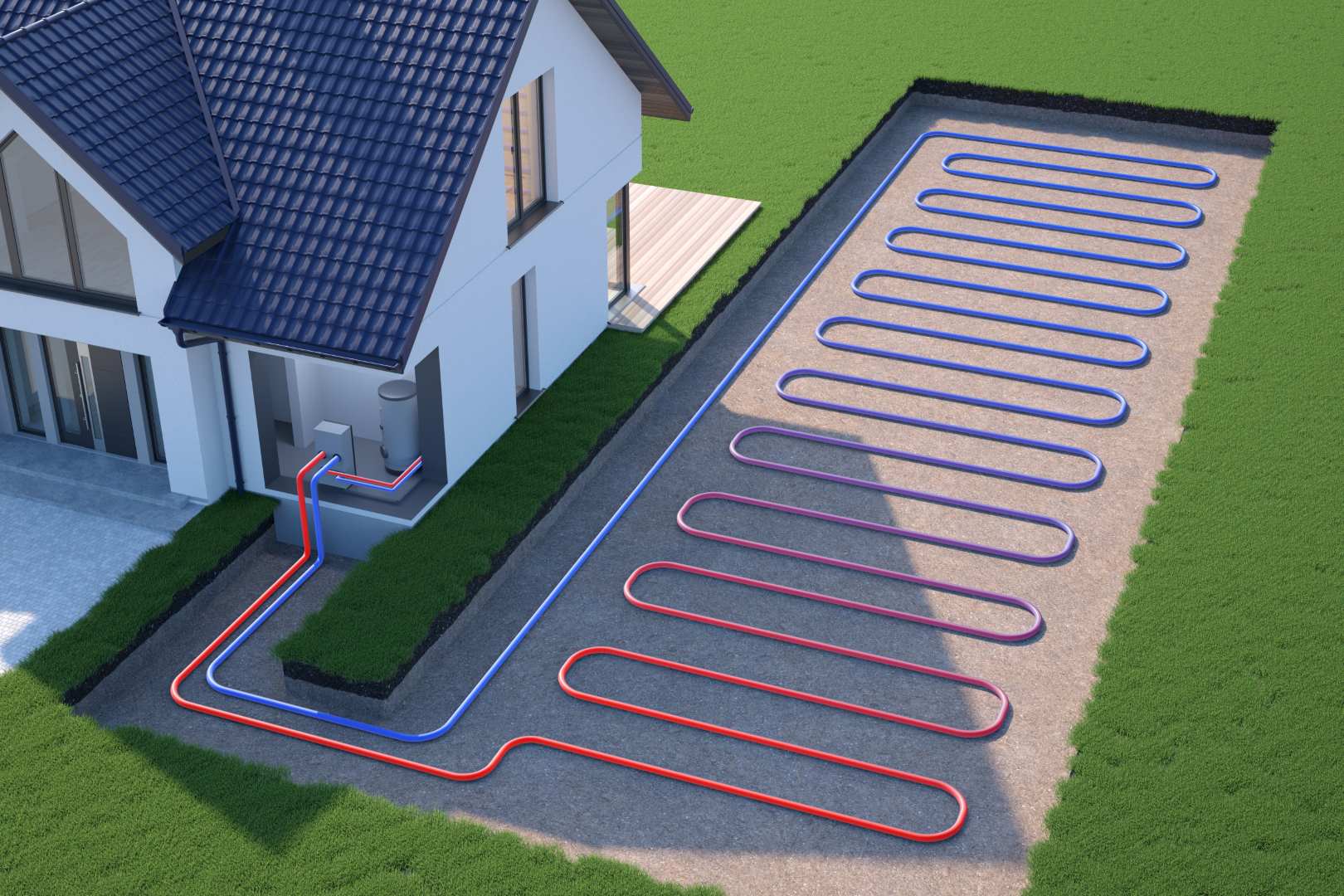 Heat Pump, Ground Source, 3d Illustration