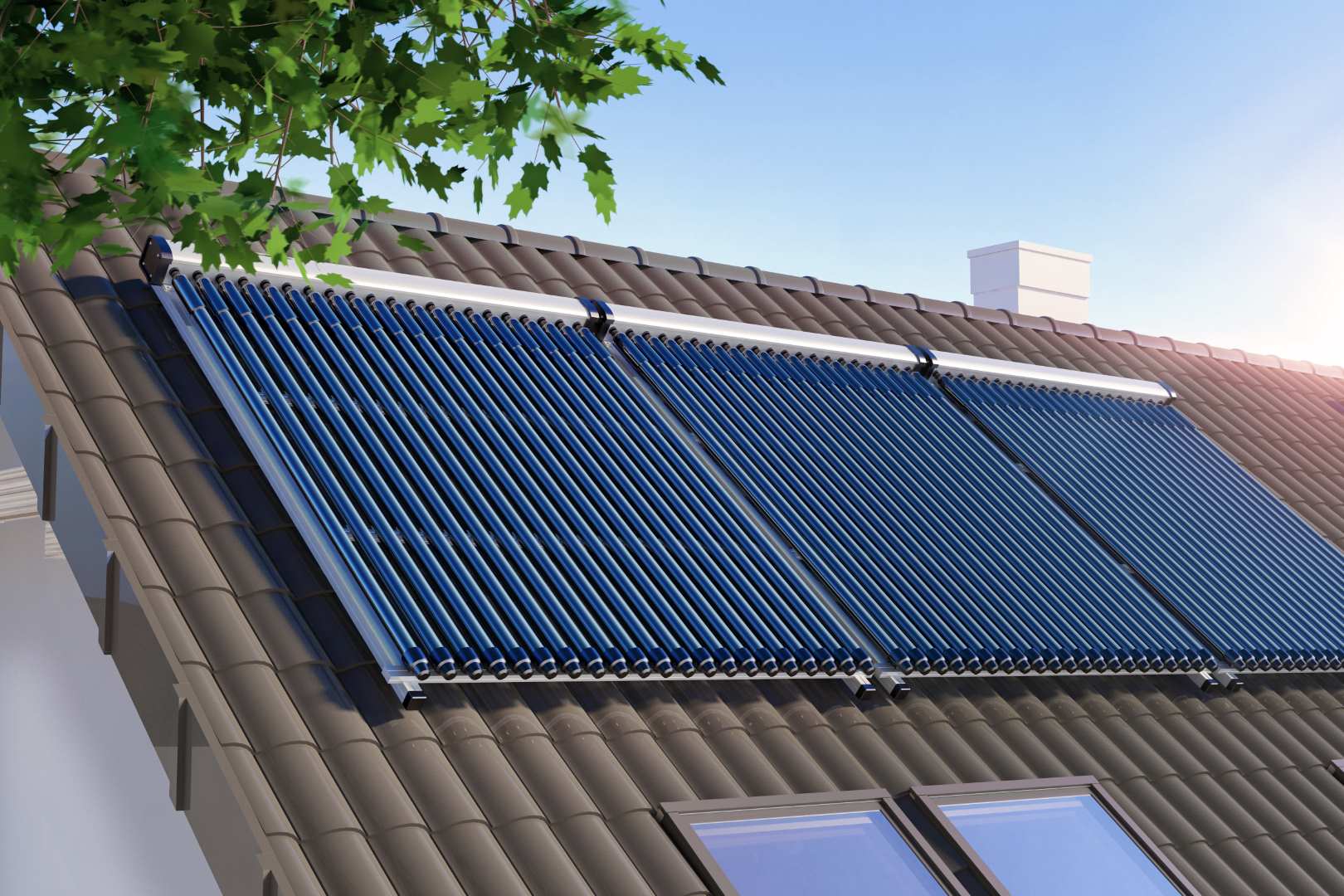 Solar Water Heater On The Roof 3d Illustration